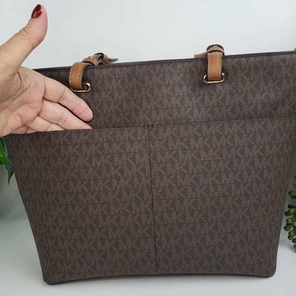 Michael Kors Brown Monogram Logo Tote Shoulder Satchel Classic Bedford 14x10